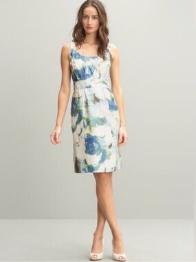 Banana Republic 100% Silk Watercolor Midi Sheath Dress Sz 4